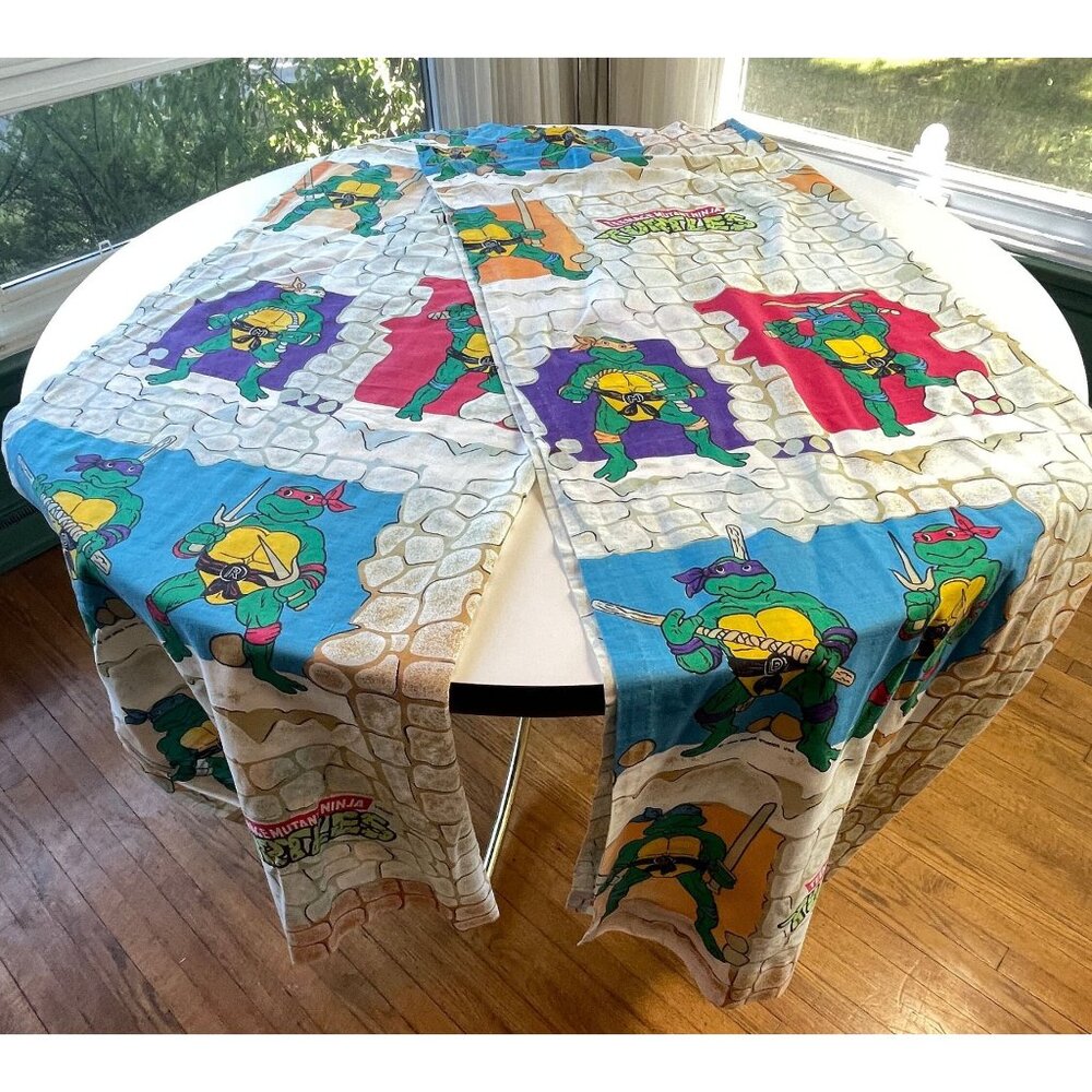 Vintage TMNT curtains, 1990s Teenage Mutant Ninja Turtles panels, pair